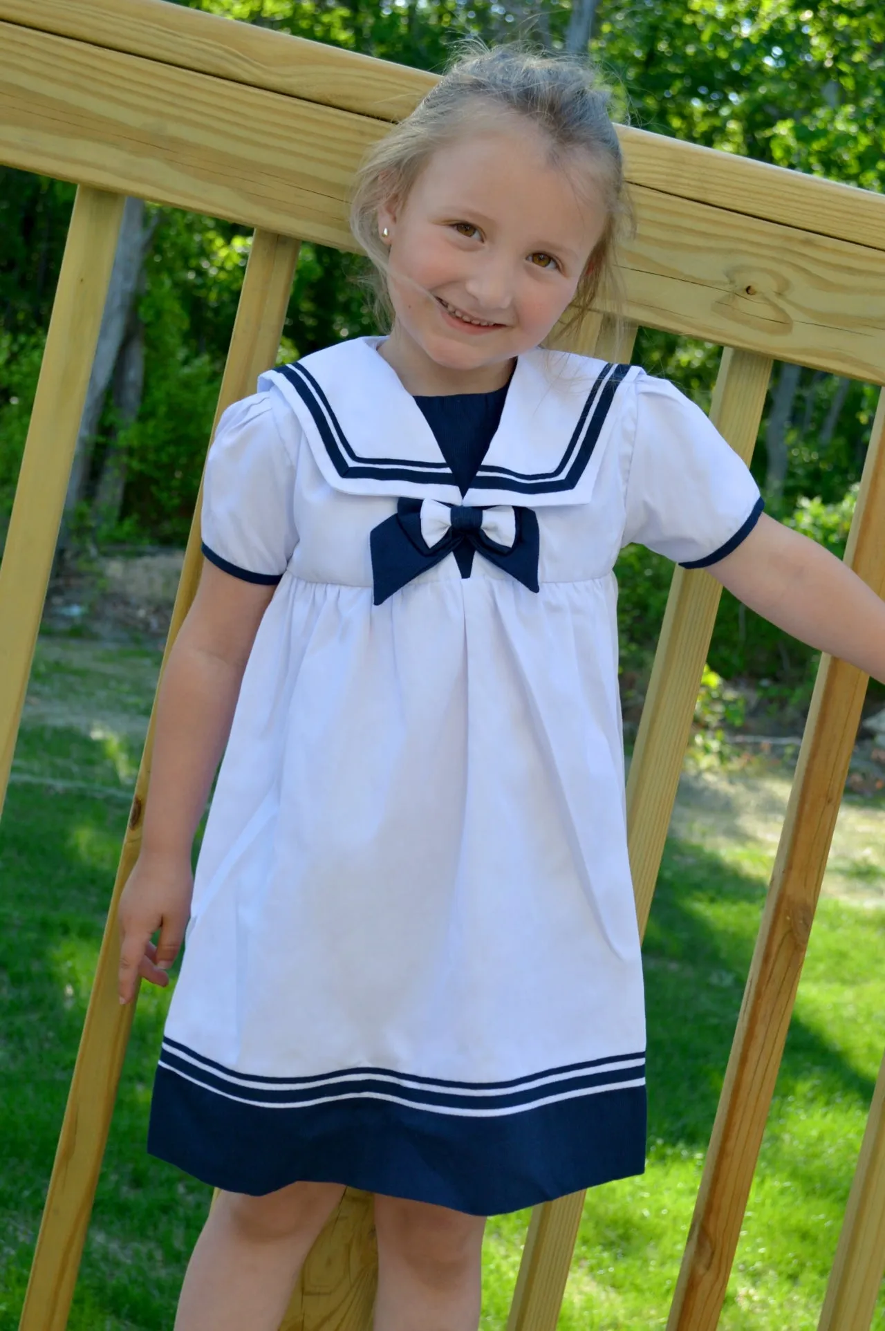 20093-Nautical Toddler & Youth White Girl Dress