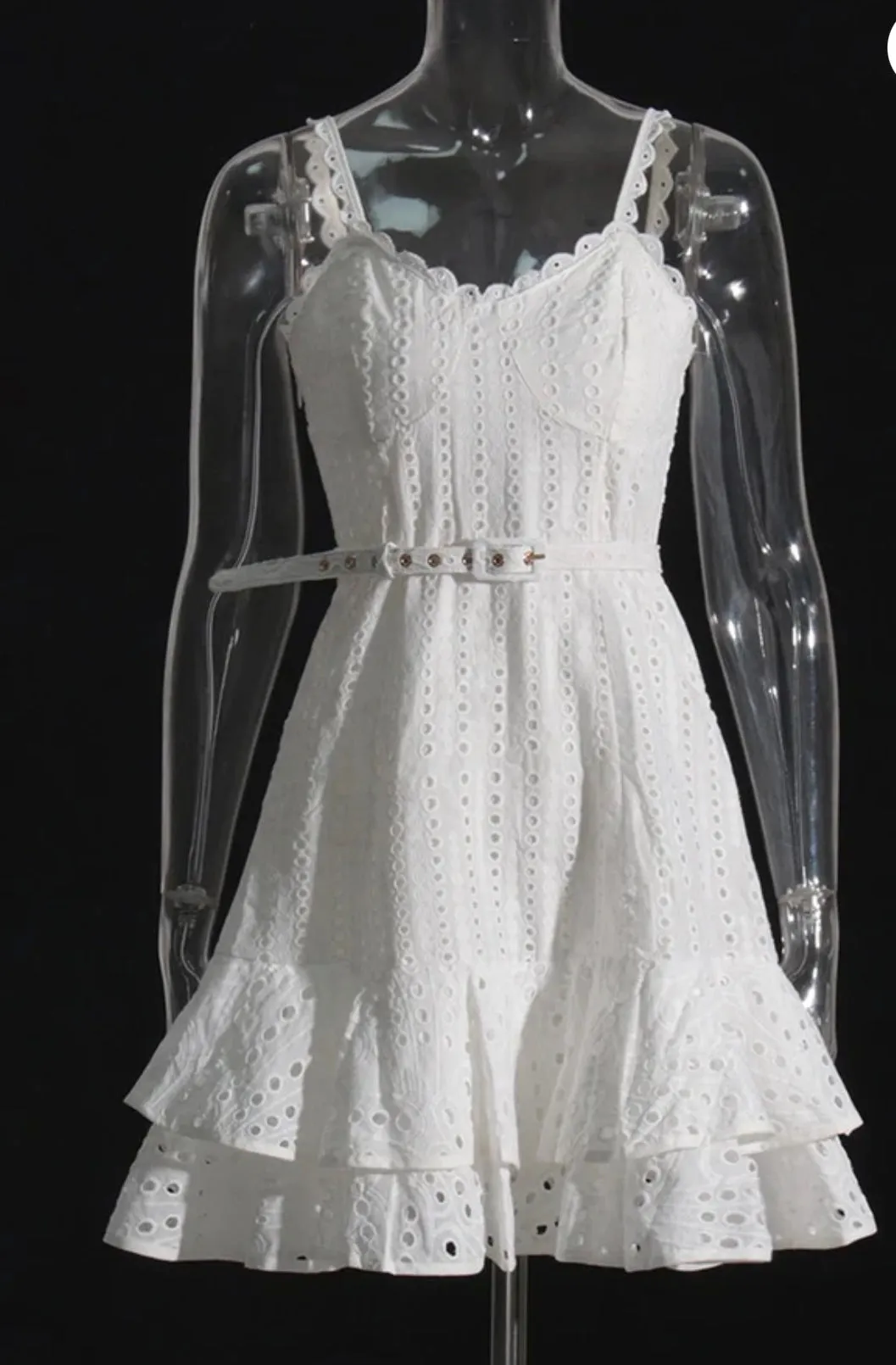 August Eyelet Mini Dress in White