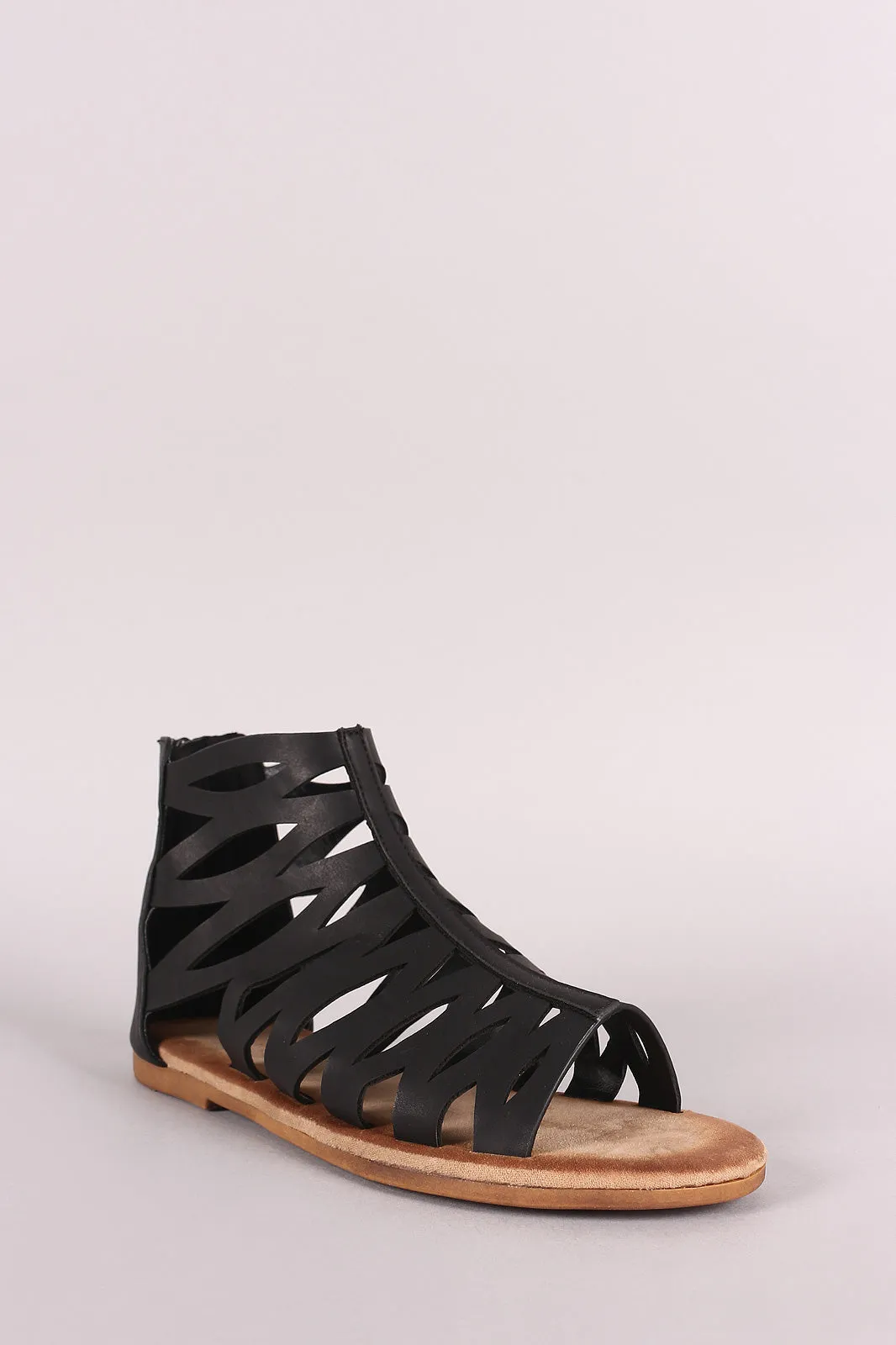 Bamboo Cutout Vegan Leather Gladiator Flat Sandal