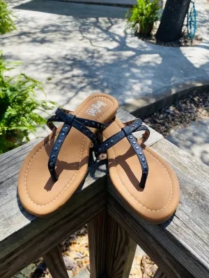 Black Metallic Studded Sandals