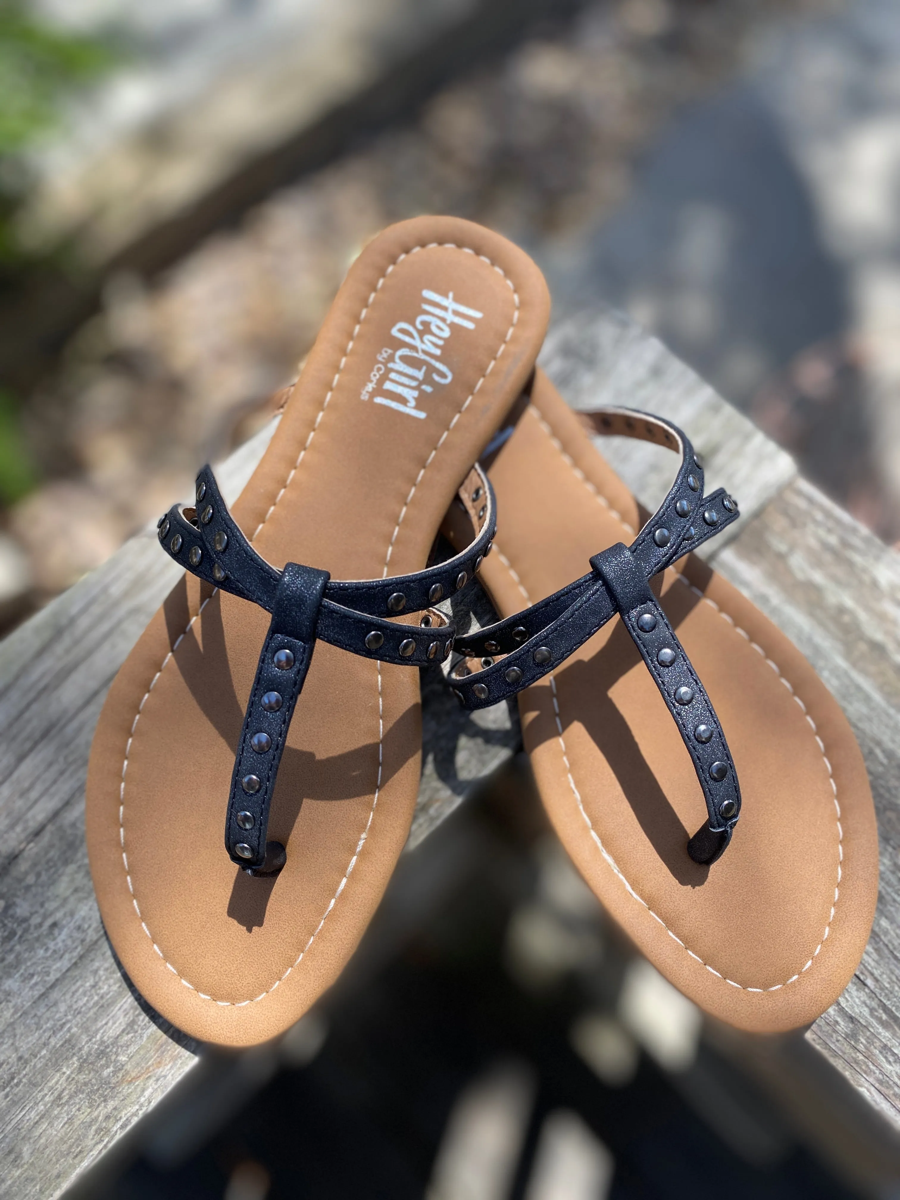 Black Metallic Studded Sandals