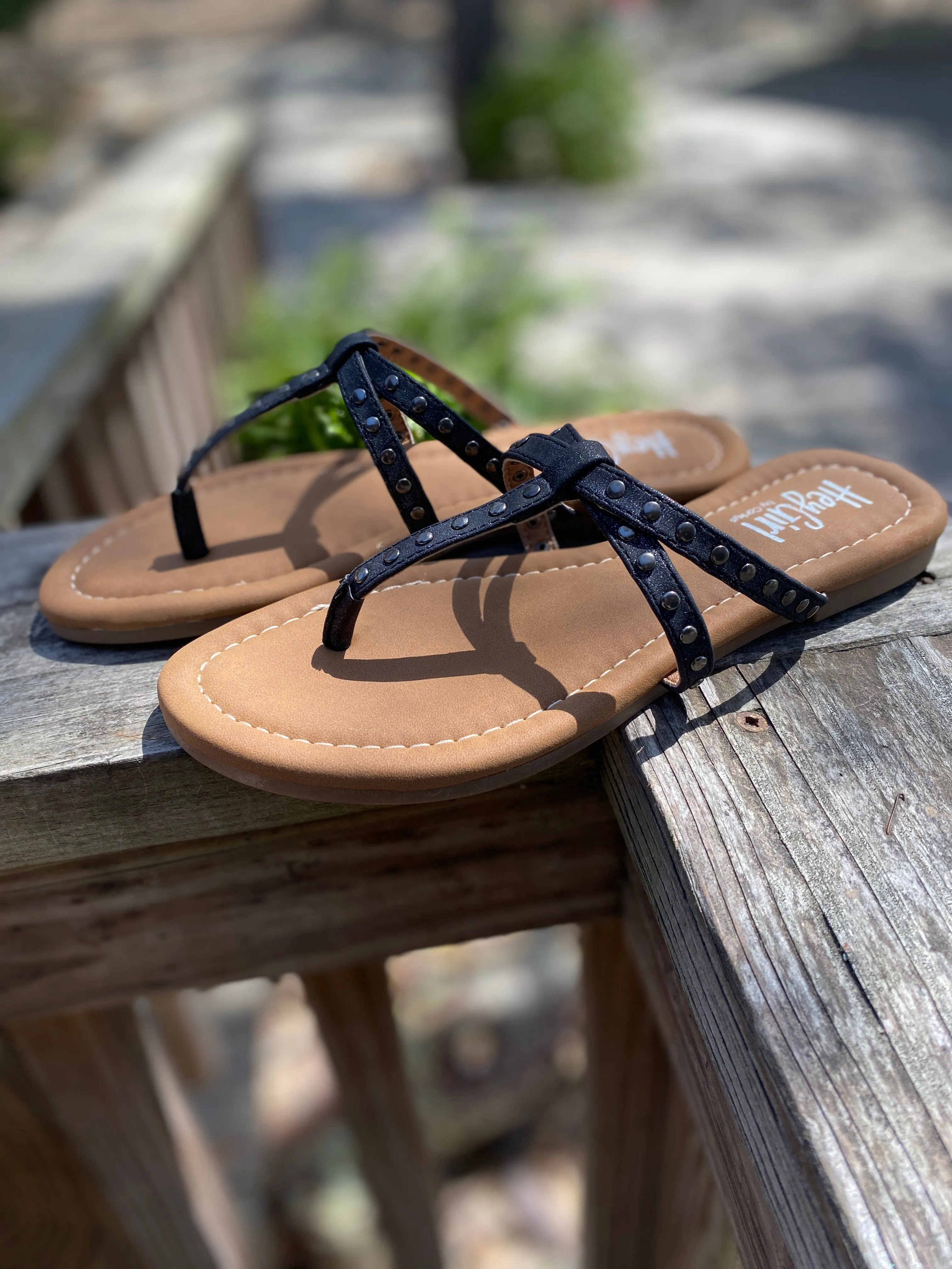 Black Metallic Studded Sandals