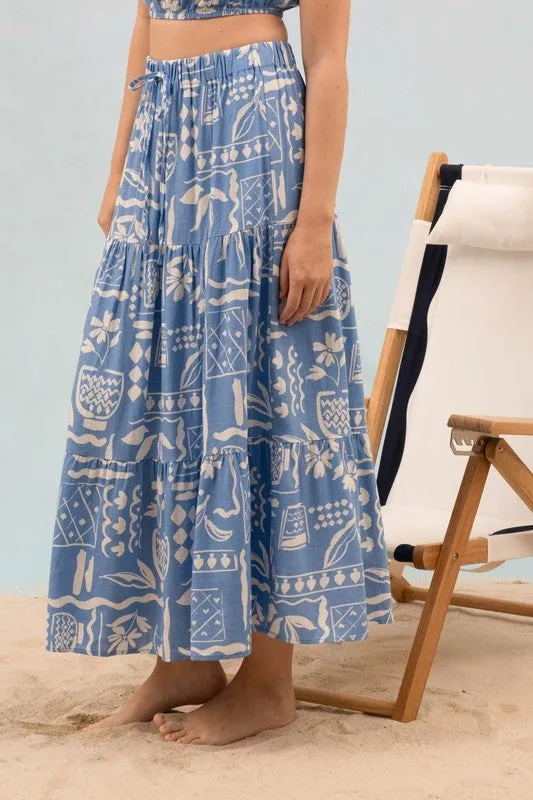 Boho in Blue Midi Skirt