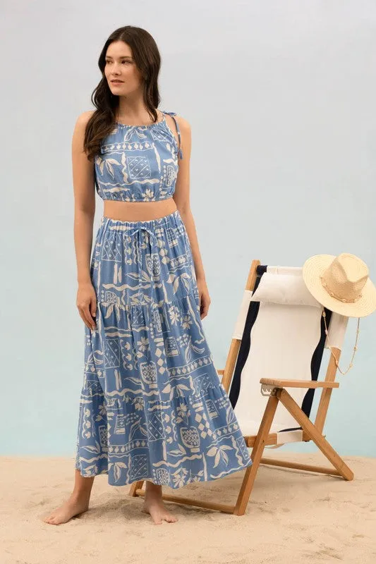 Boho in Blue Midi Skirt