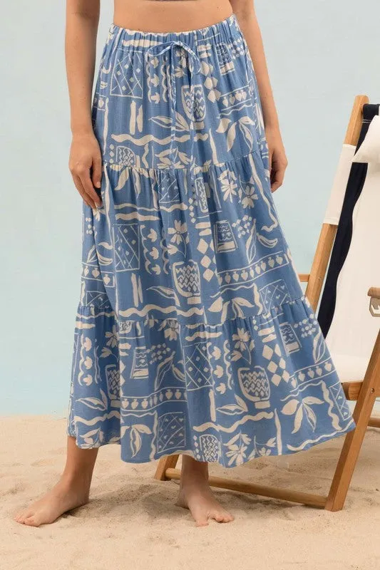 Boho in Blue Midi Skirt