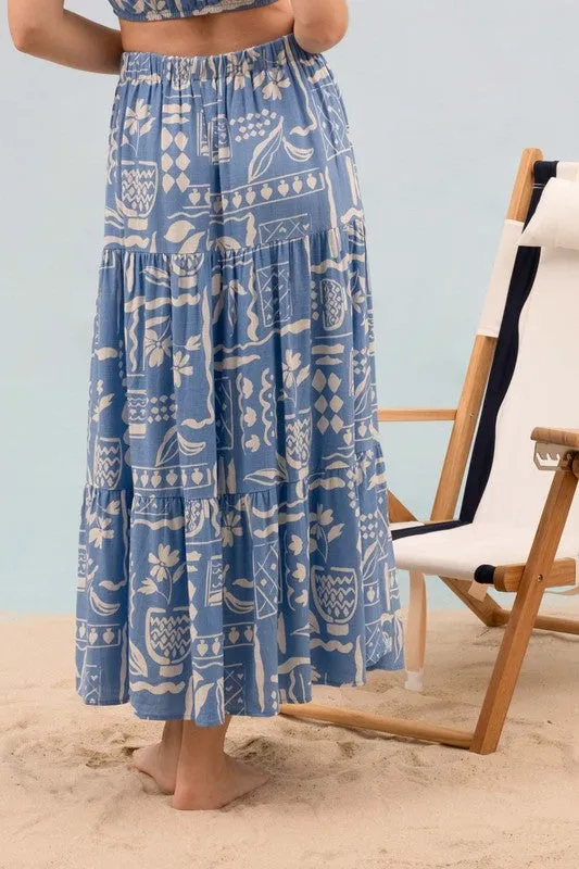 Boho in Blue Midi Skirt