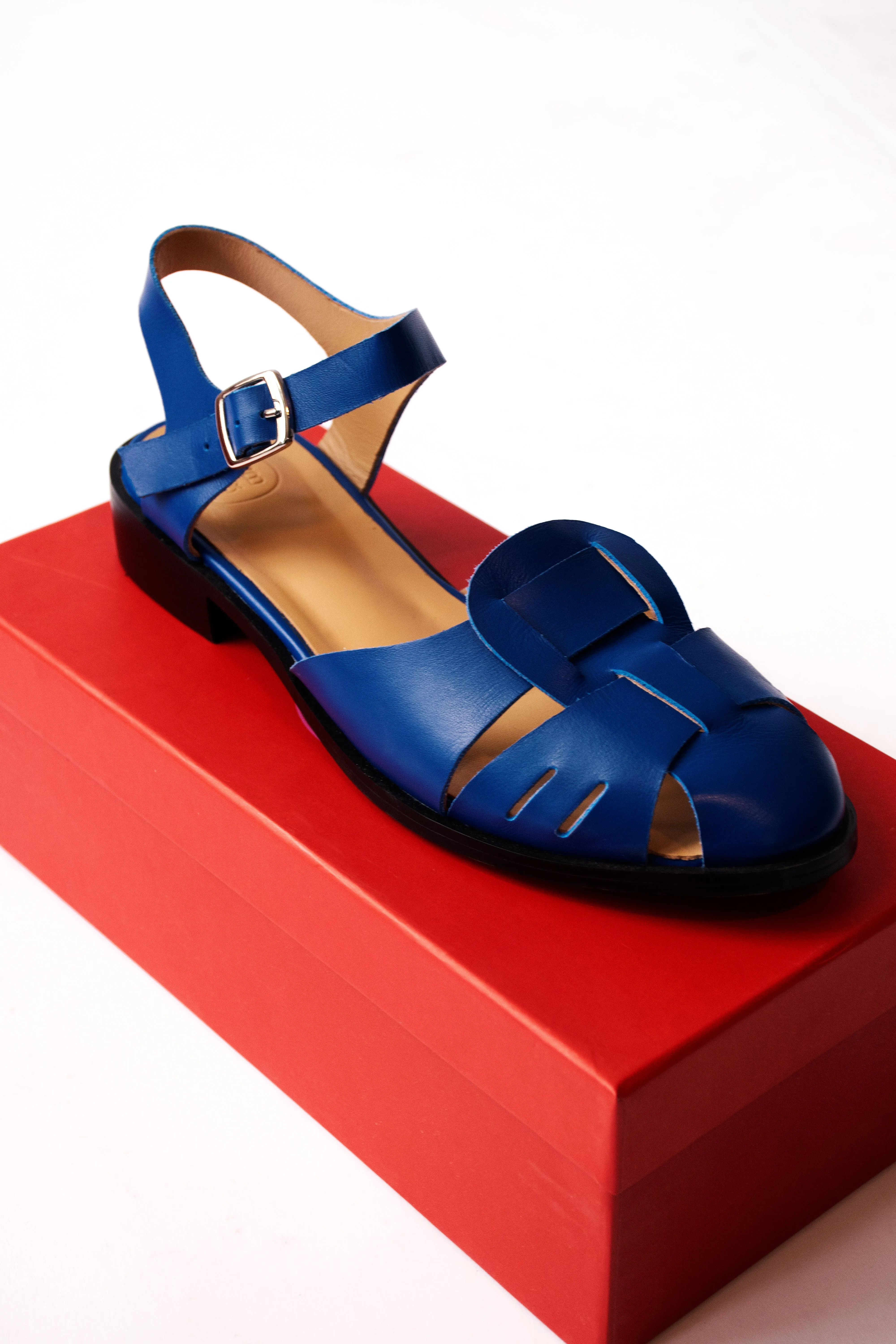 Caged Sandal in Cobalt