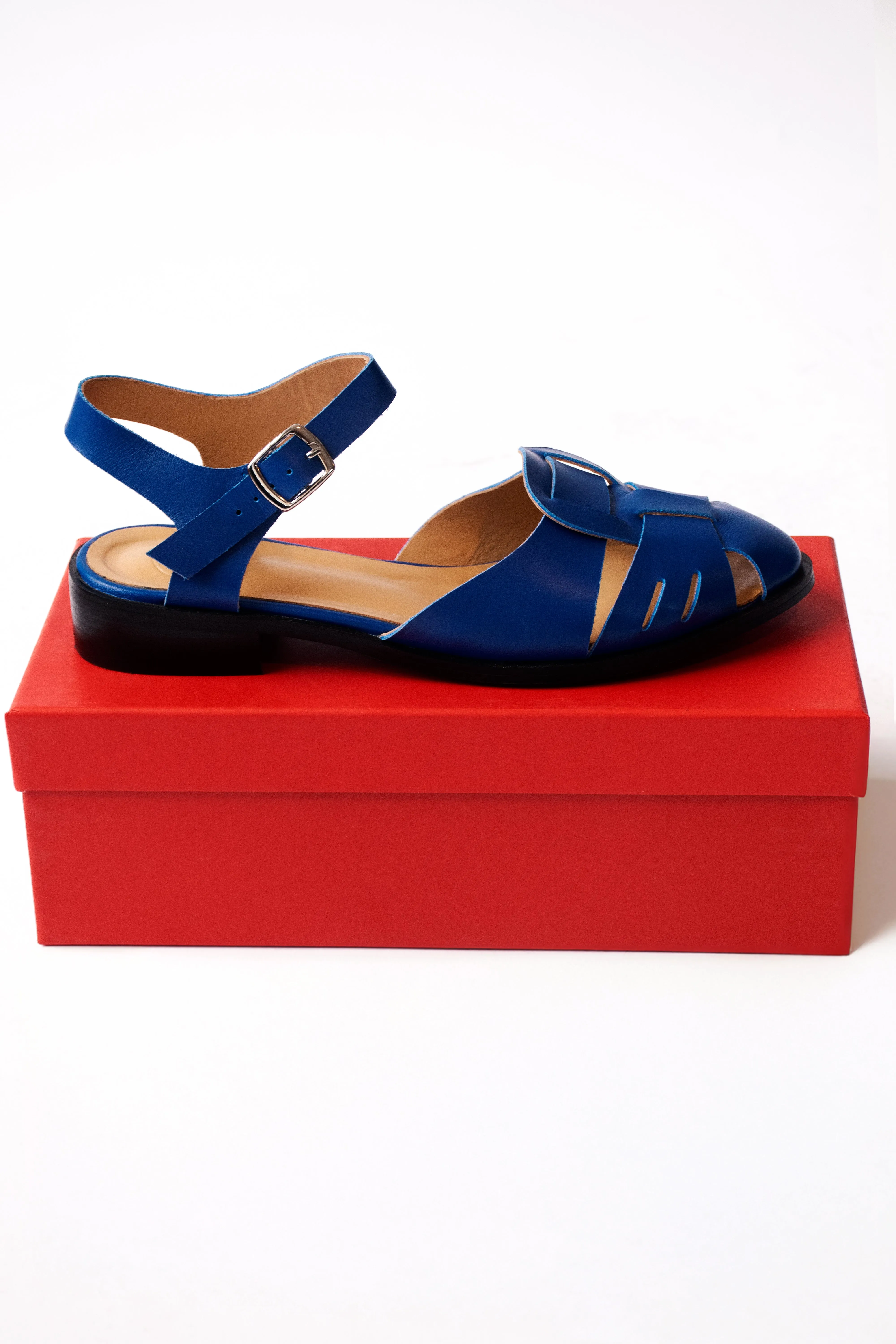 Caged Sandal in Cobalt