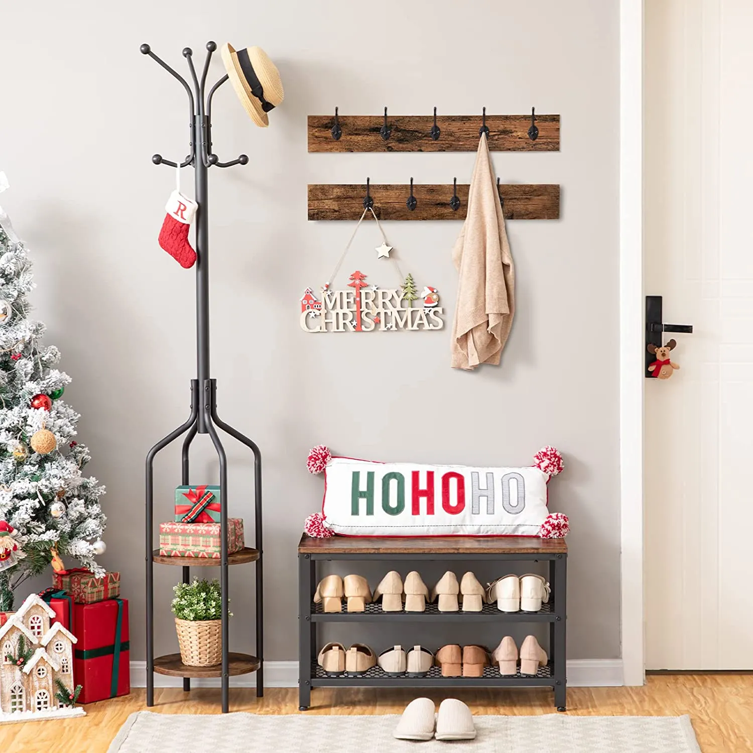Coat Rack Shoe Bench, Hall Tree Entryway Storage Bench, Shoe Rack Organizer