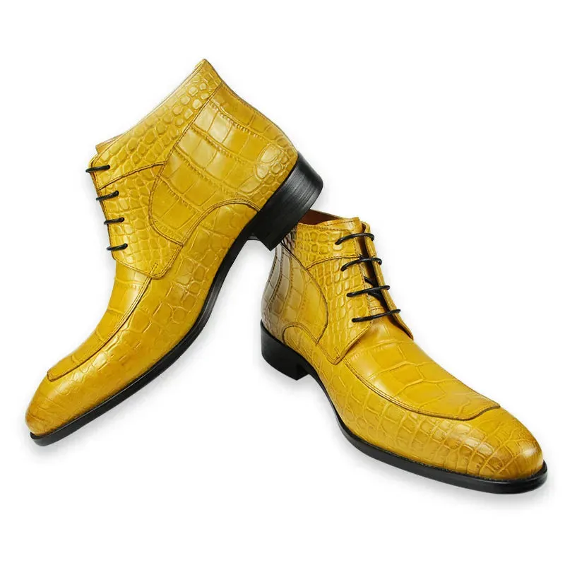 Crocodile Skin Pattern Leather Mid-Calf Boots