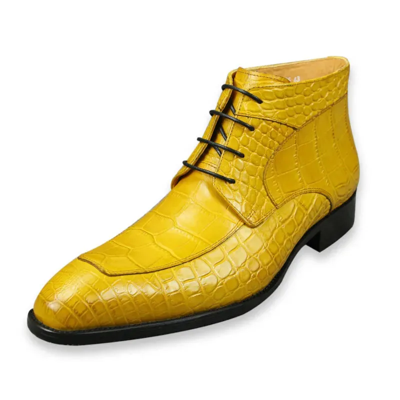 Crocodile Skin Pattern Leather Mid-Calf Boots