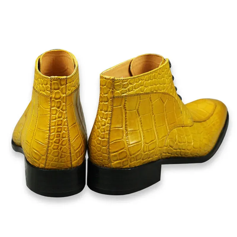 Crocodile Skin Pattern Leather Mid-Calf Boots