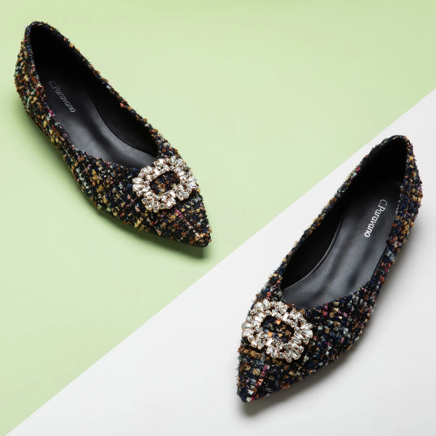 Crystal Buckle Tweed Flats (Aida) Multi Color