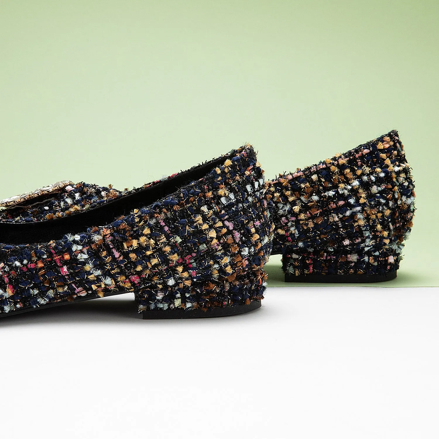 Crystal Buckle Tweed Flats (Aida) Multi Color