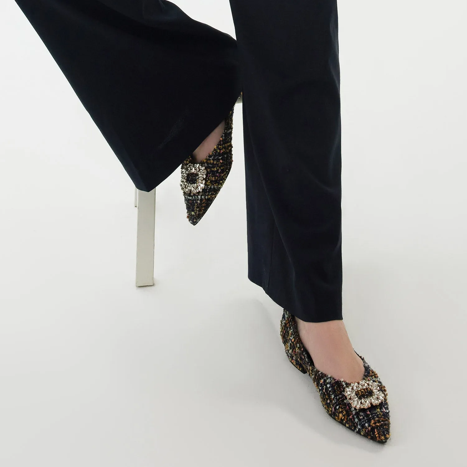 Crystal Buckle Tweed Flats (Aida) Multi Color