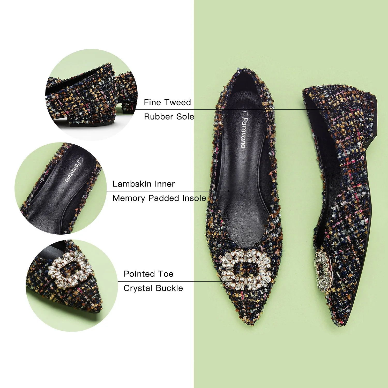 Crystal Buckle Tweed Flats (Aida) Multi Color