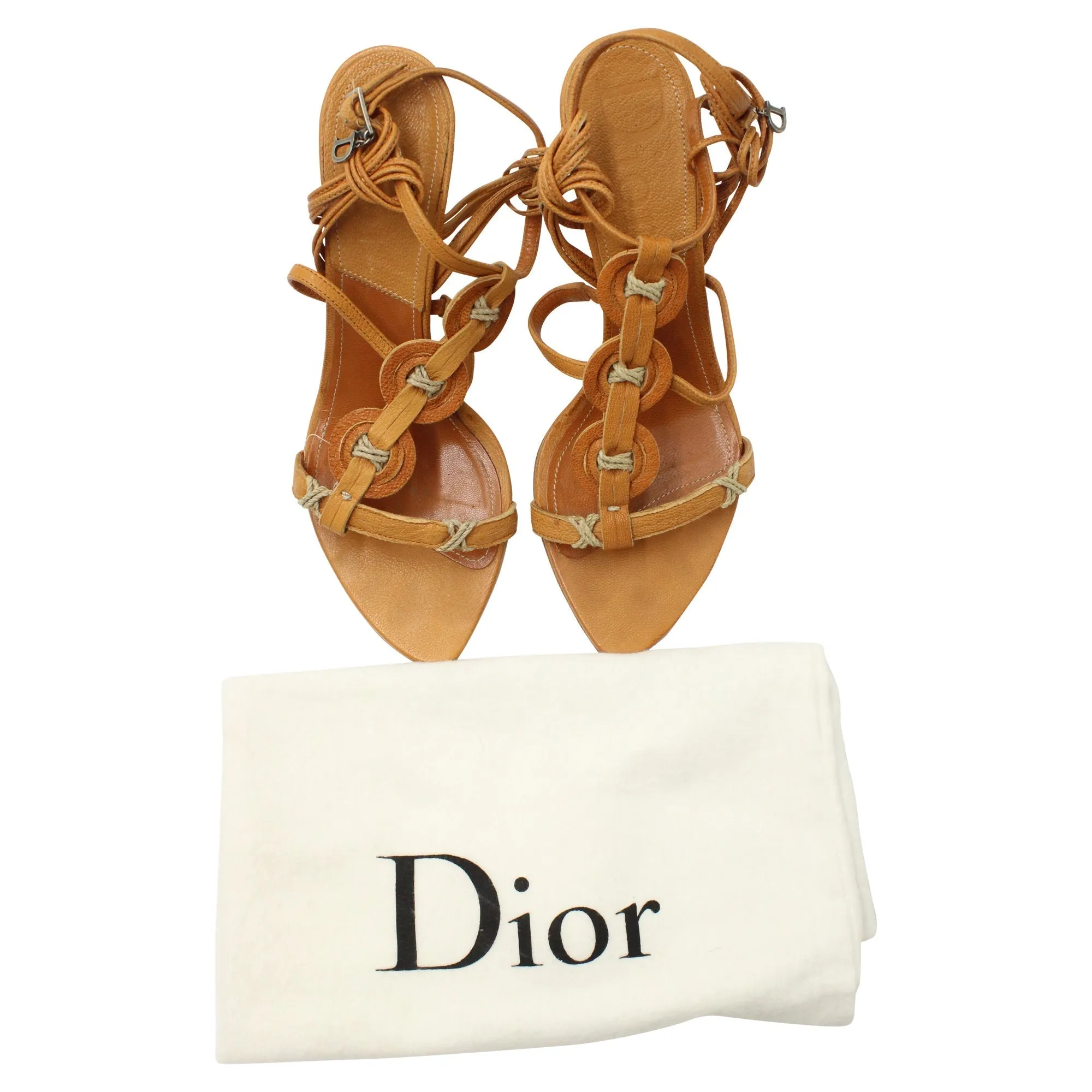 Dior Thong-Style Strappy Sandals in Brown Leather