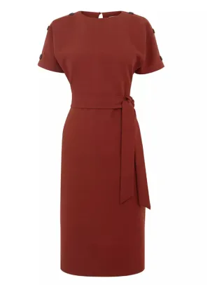 Ex Warehouse Rust Tie Waist Textured Crinkle Dress