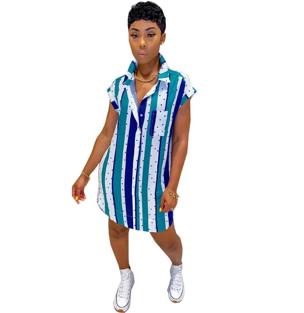 Fashion Casual Lapel Short Sleeve Shirt Dress For Women