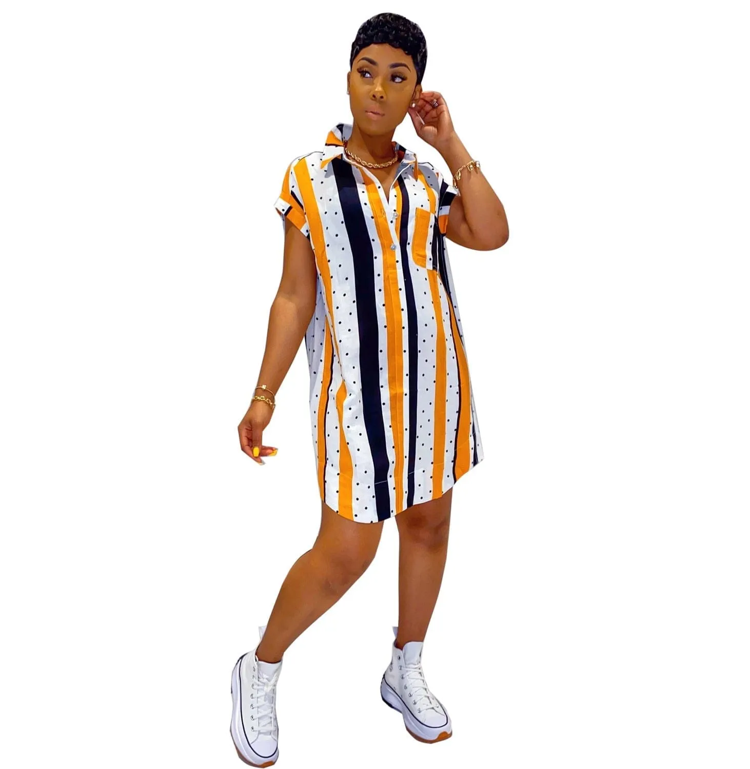 Fashion Casual Lapel Short Sleeve Shirt Dress For Women
