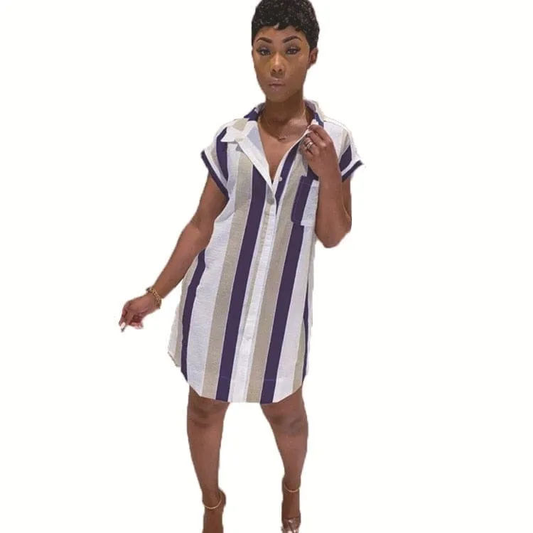 Fashion Casual Lapel Short Sleeve Shirt Dress For Women