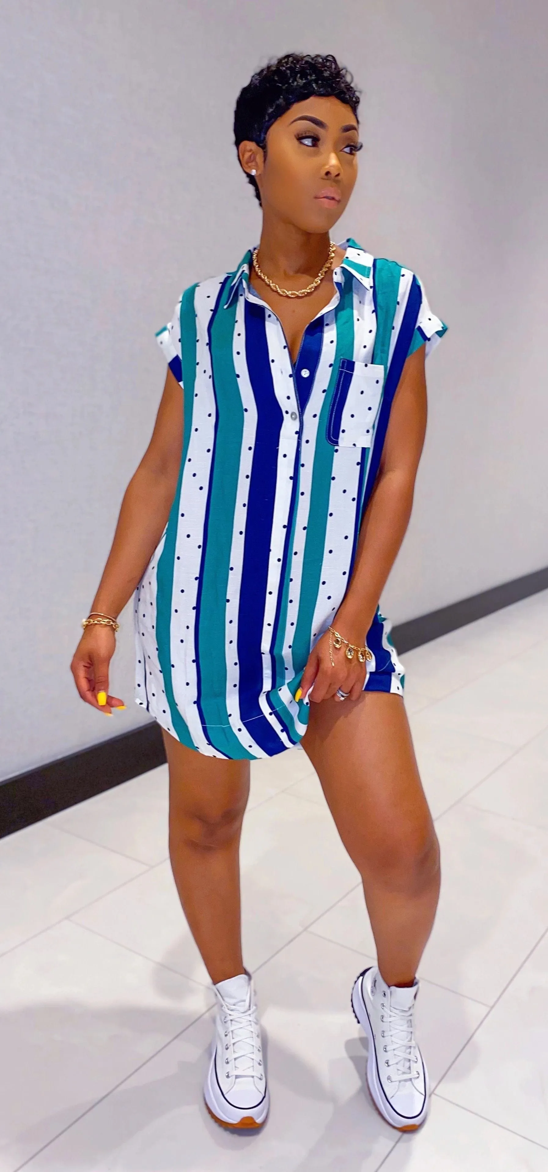 Fashion Casual Lapel Short Sleeve Shirt Dress For Women