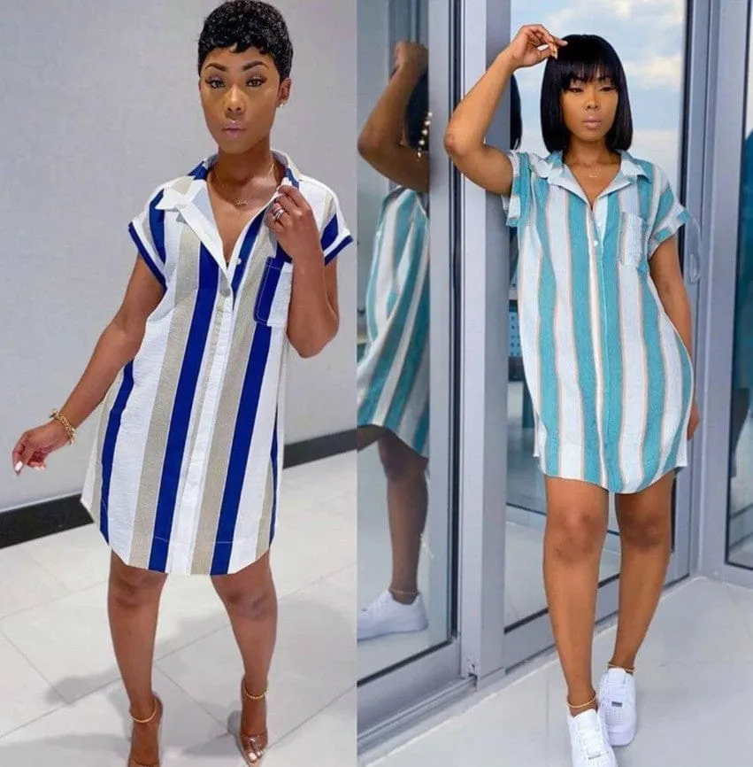 Fashion Casual Lapel Short Sleeve Shirt Dress For Women