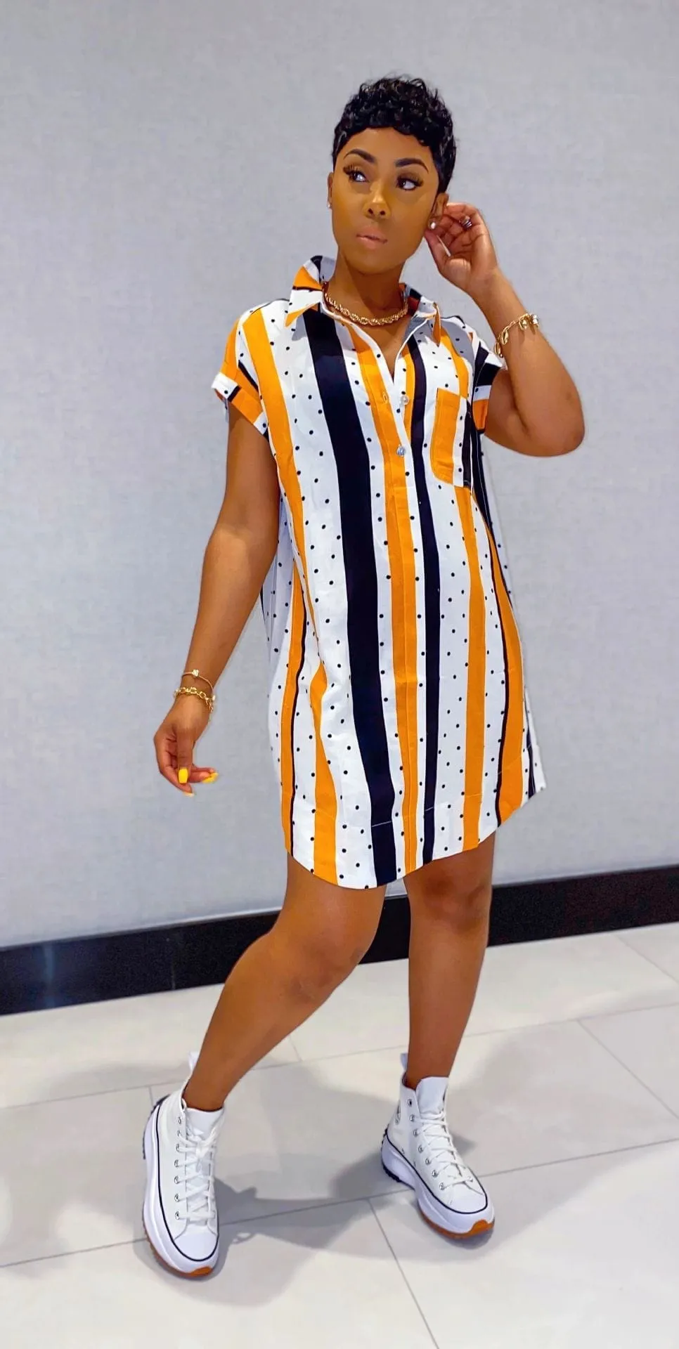Fashion Casual Lapel Short Sleeve Shirt Dress For Women