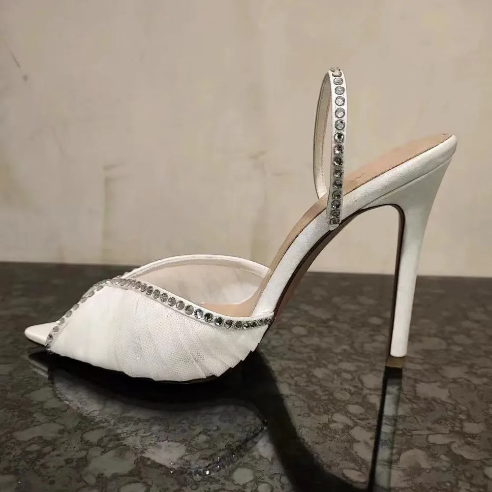 Fashionable Stiletto Heel Pink Mesh Pointed-toe Sandals