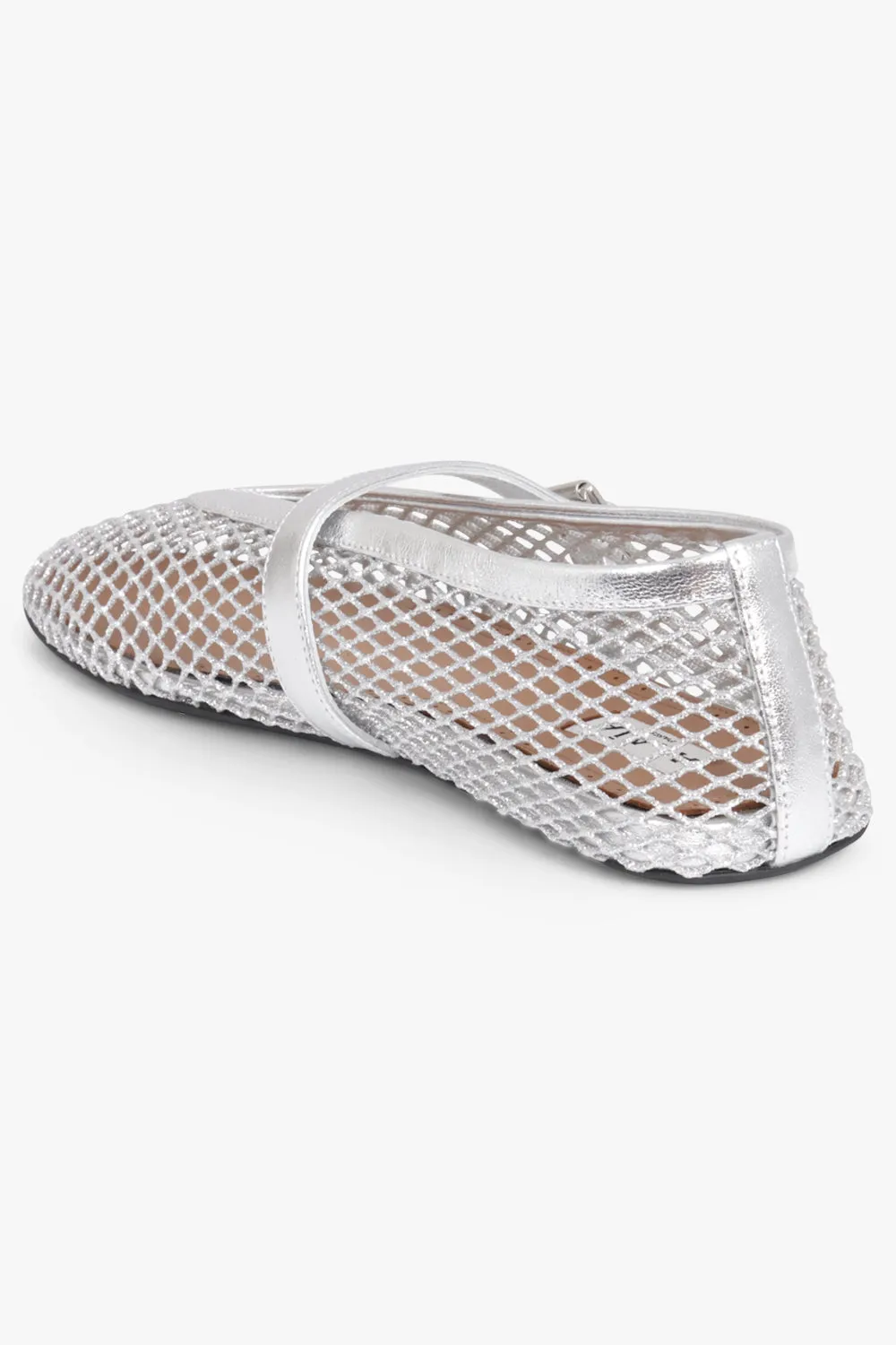 Fishnet Mesh Ballet Flat | Silver