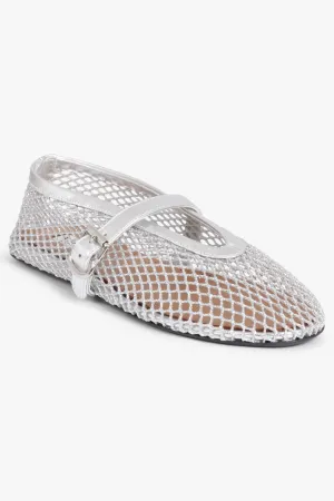 Fishnet Mesh Ballet Flat | Silver