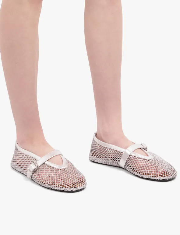 Fishnet Mesh Ballet Flat | Silver