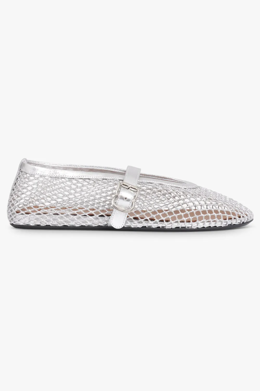 Fishnet Mesh Ballet Flat | Silver