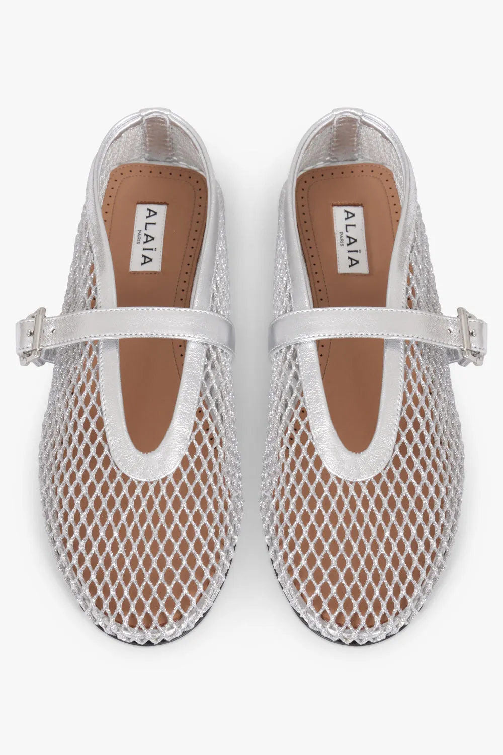 Fishnet Mesh Ballet Flat | Silver