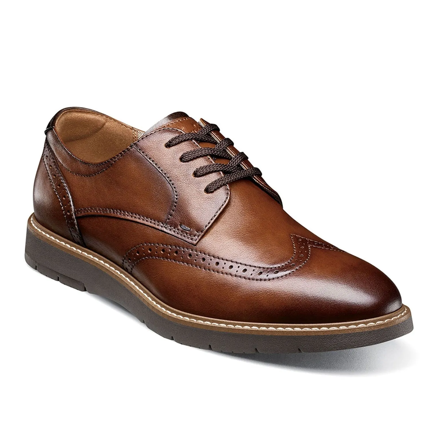 Florsheim Vibe Men's Cognac Leather Lace Up Wingtip Oxford Dress Shoes