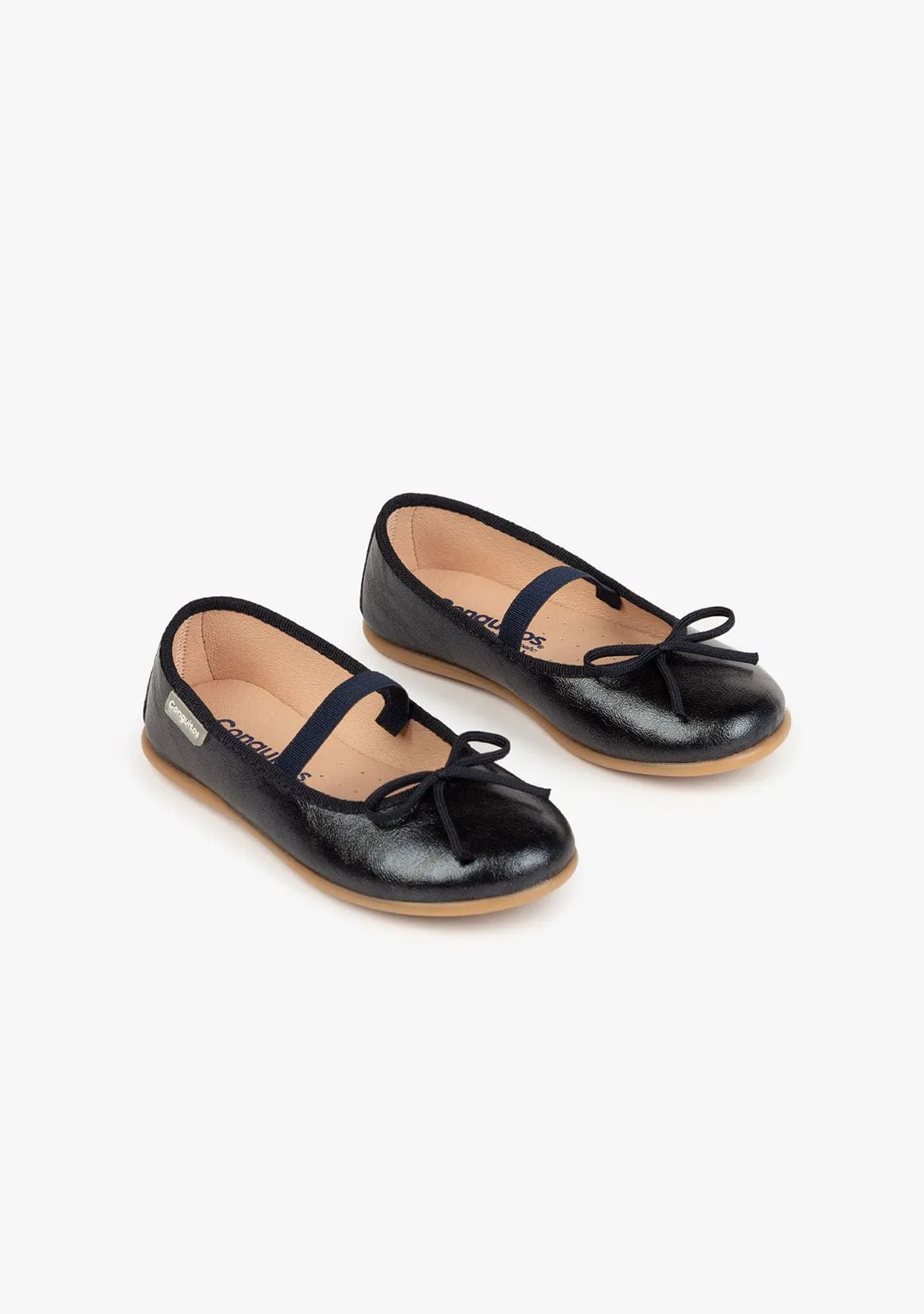 Girl’s Metalic Navy Basic Ballerinas