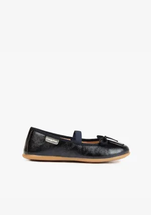 Girl’s Metalic Navy Basic Ballerinas