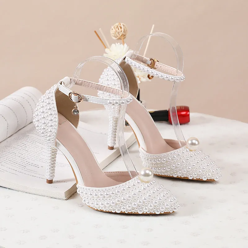 Handcrafted Pearl Pointed-toe High Heel Sandals