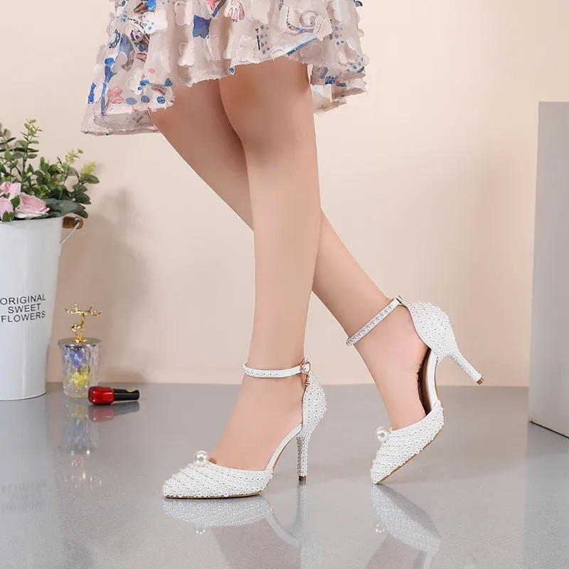 Handcrafted Pearl Pointed-toe High Heel Sandals
