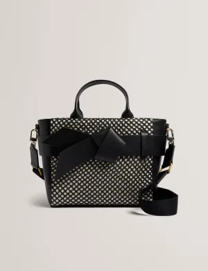 Jeesa Soft Pu Bow Canvas Mini Tote Bag Black