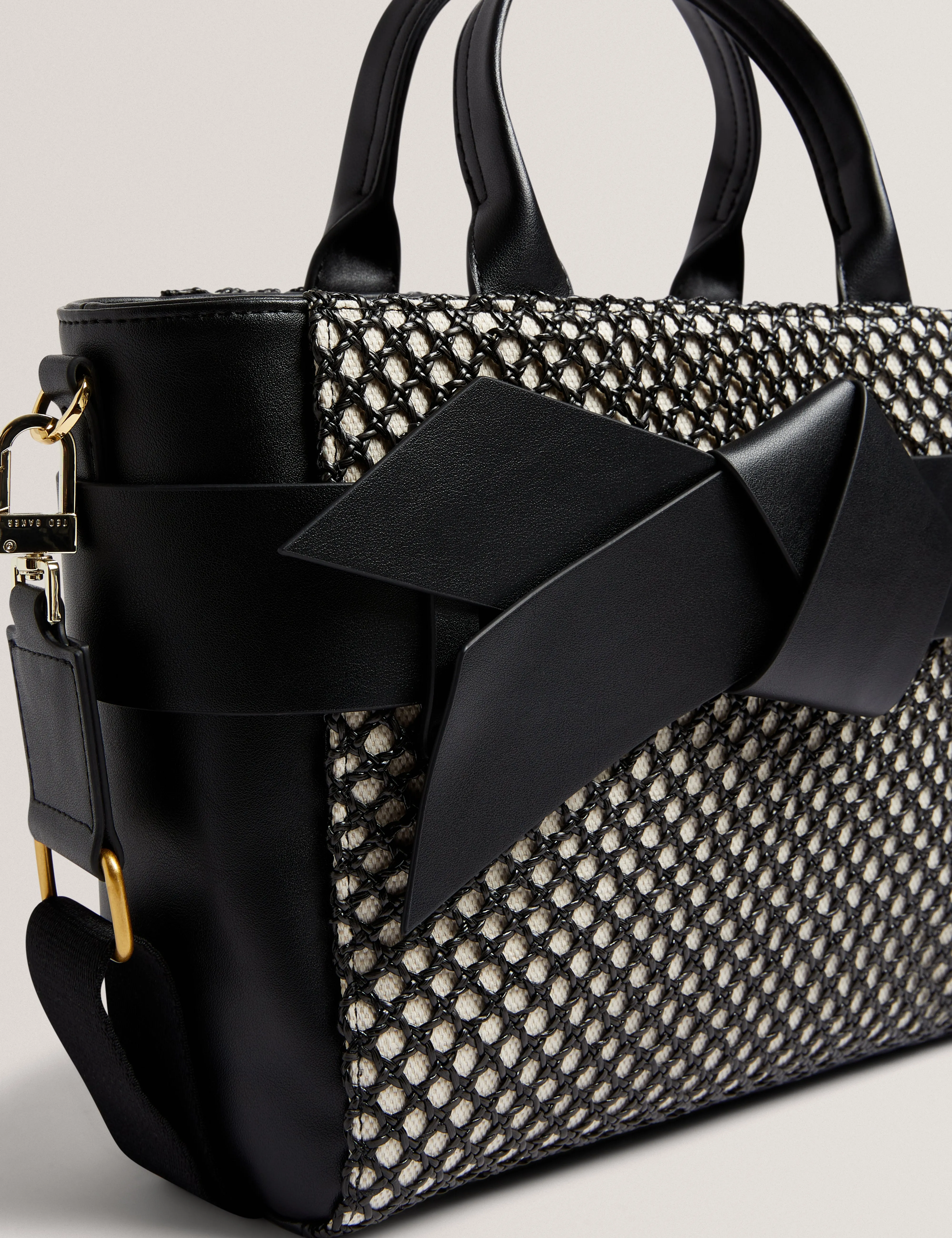 Jeesa Soft Pu Bow Canvas Mini Tote Bag Black