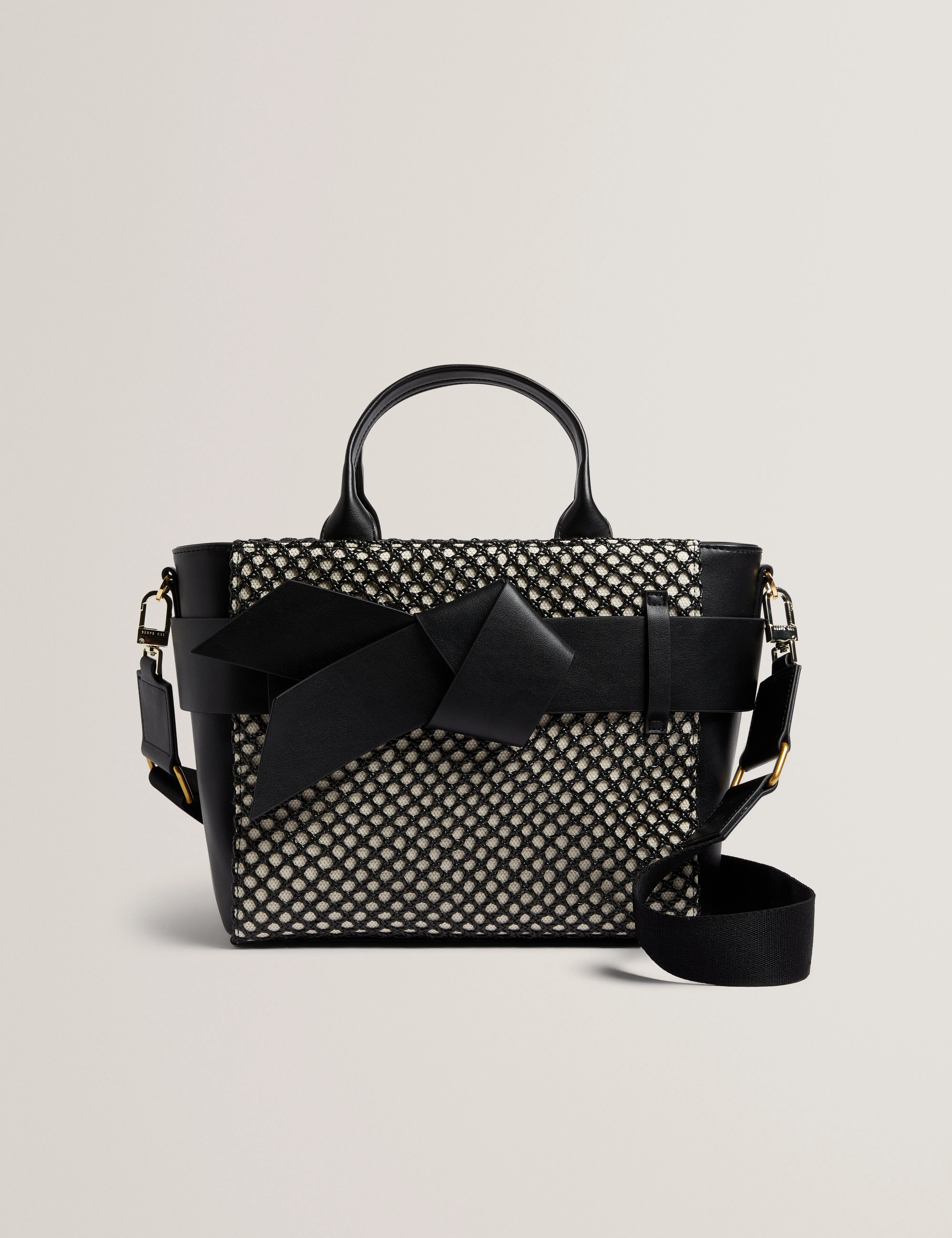 Jeesa Soft Pu Bow Canvas Mini Tote Bag Black