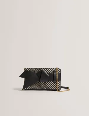 Jeesie Soft Pu Bow Canvas Clutch Bag Black