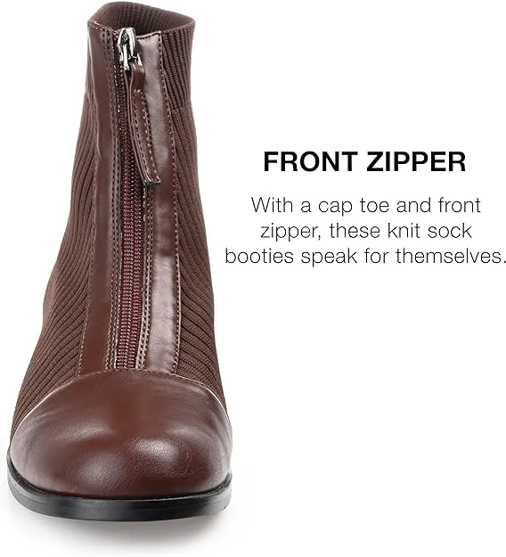 Journee Collection Women's Bexlie Front Zipper Capped Toe Booties  Color Brown Size 9M