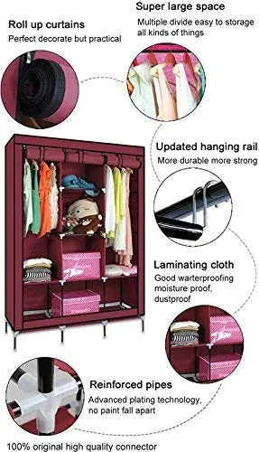 KriShyam® 6 2 Layer Kids Wardrobe Portable Fabric Collapsible Foldable for Kids Clothes Closet Wardrobe Storage Rack Organizer Cabinet Cupboard Almirah