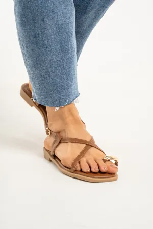Lauren Metal Toe Post Sandals In Brown