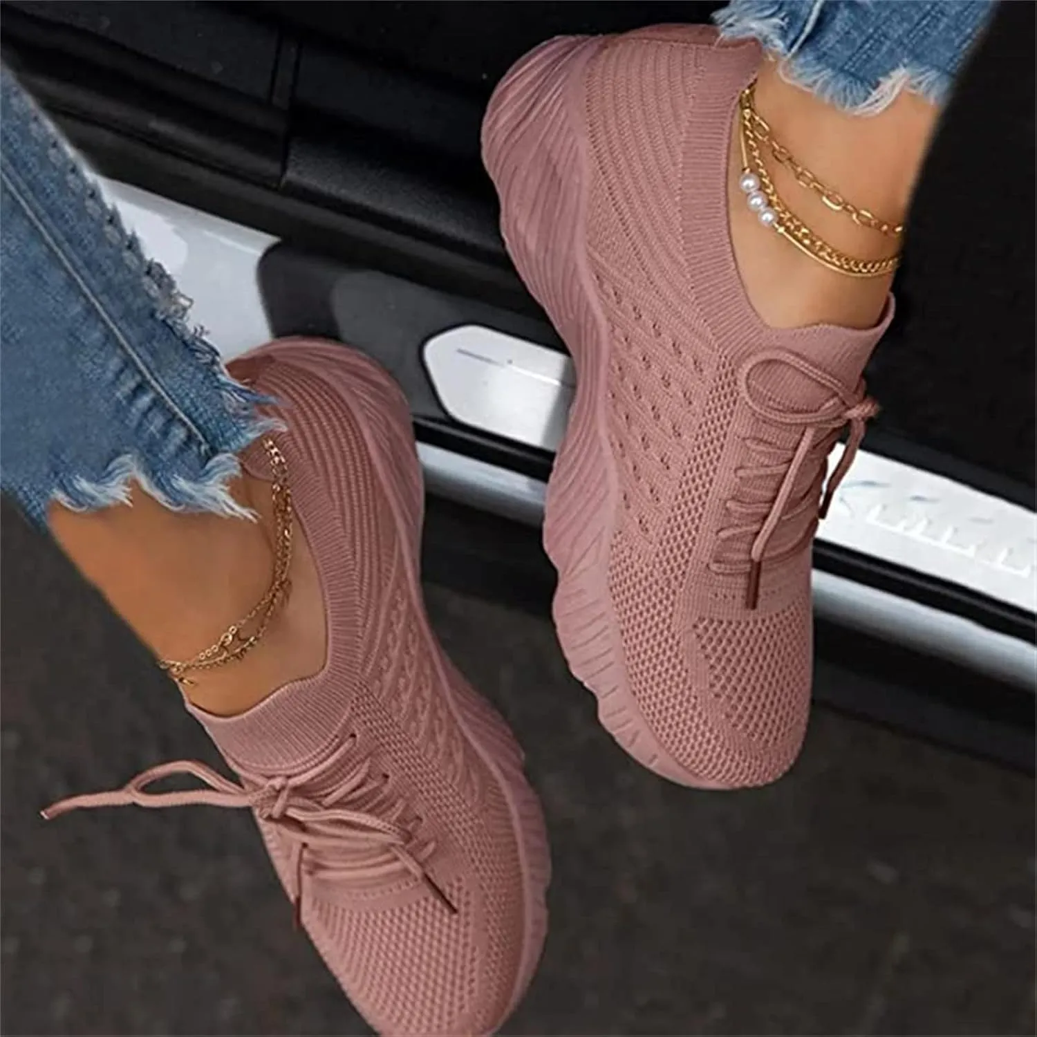 Lausiuoe Running Shoes For Women Arch Support Walking Tennis Shoes Slip On Memory Foam Lightweight Casual Gym Sneakers