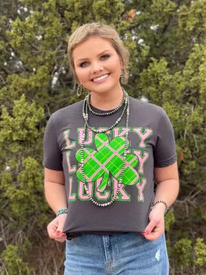 Lucky Repeat Pink Plaid Tee