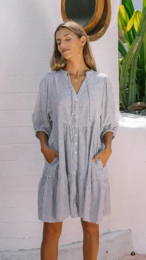 Melody Dress - Grey Stripe