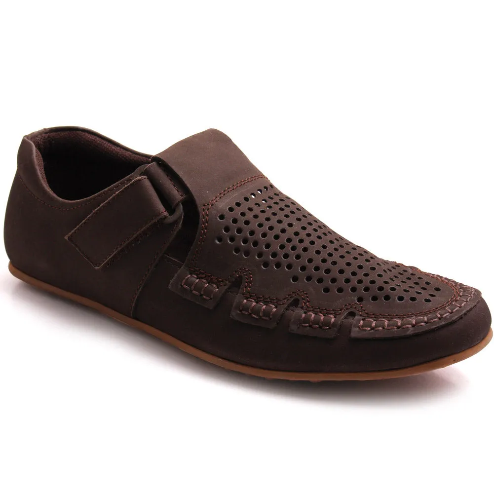 Mens 'Twine' Leather Velcro Flat Sandals